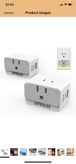 Outlet Extender 2 AC Multi Plug Wall Outlet with 2 USB Ports (1 PD 20W USB C Charger), Outlet Splitter 3 Way Angled Wall Plug Adapter with Night Light