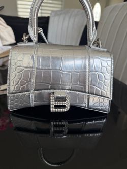 Balenciaga Hourglass Mini Bag Silver Croc