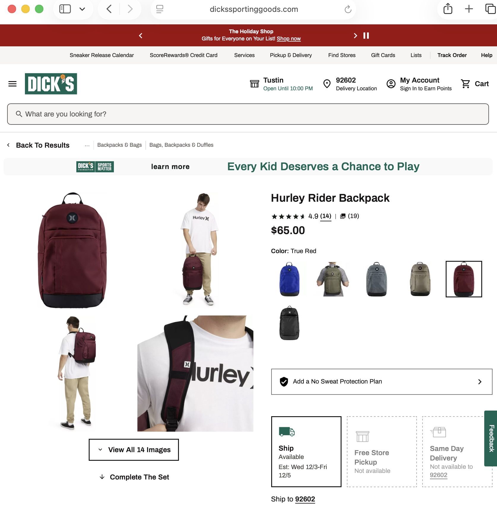 Hurley Backpack BRAND NEW