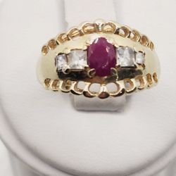 14k Gold Ruby And White Sapphire Ring