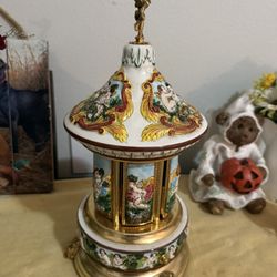 Pristine condition Reuge lipstick carousel music box. Push button needs wok 