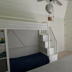 Metal Bunk Bed Frame And Wooden Stairs With Storage