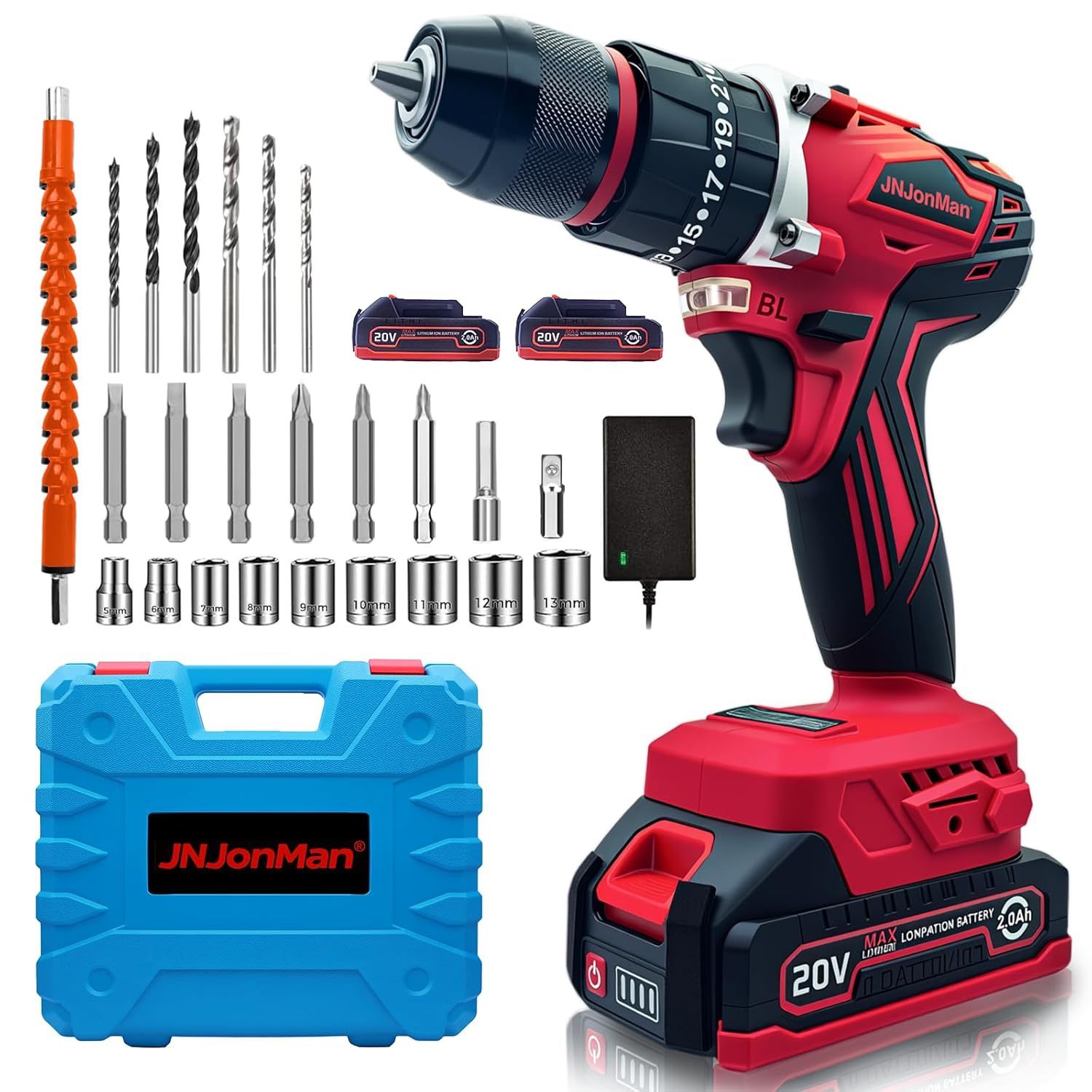 20V Cordless Brushless Impact Drill - 3-in-1 Drill Driver Impact for Concrete Wood Metal, 58N·m Torque, 2x2.0Ah Li-Ion Batteries, 0.8kg Lightweight fo