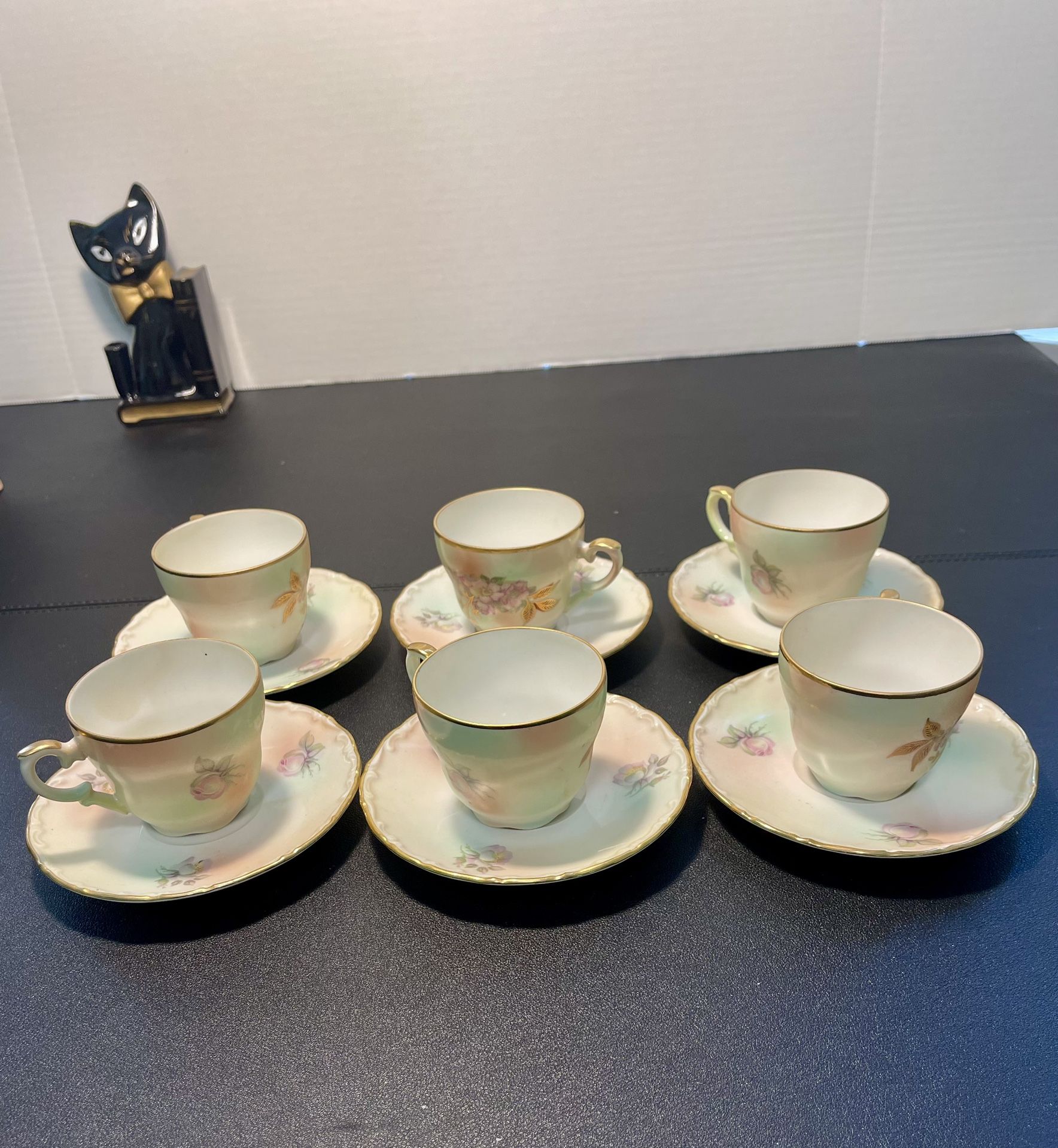 Schumann Arzberg Vintage 1960s Set Of 6 Wild Rose Blush Demitasse Cups Saucers Bavaria