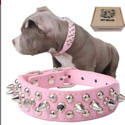 TEEMERRYCA Adjustable Leather Spiked Studded Dog Collars 