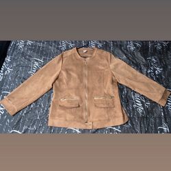 NEW Women’s XL Camel Faux Suede Jacket Lush Full Zip Moto Style - Casual Dressy