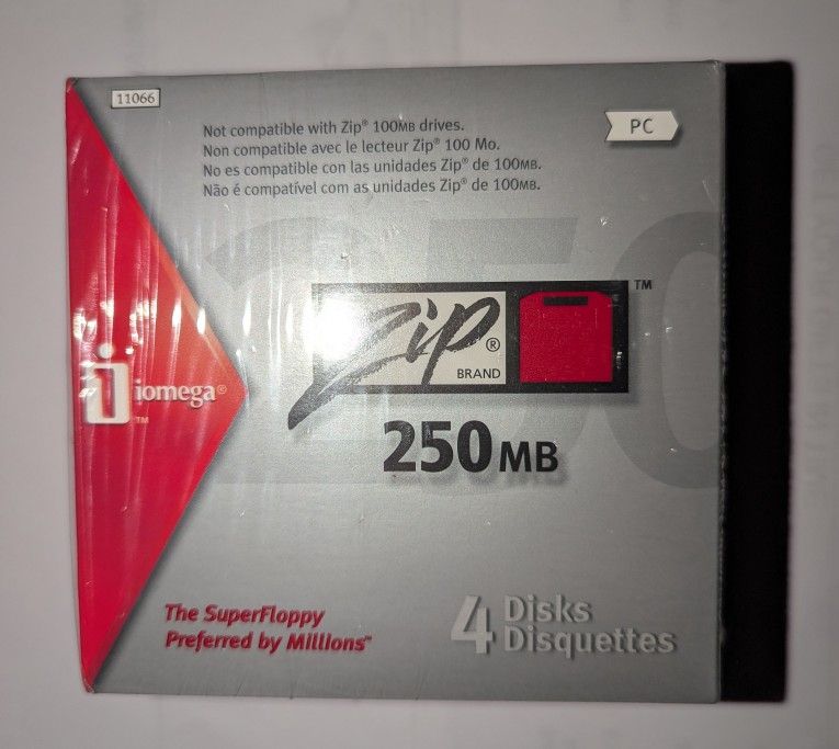 Iomega 250MB Zip Disks PC Formatted Pack of 4 NEW Sealed
