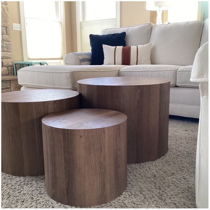 Nesting Coffee Table Set of 3, Round Wooden Coffee Tables, Modern Circle Table for Living Room, Bedroom, Accent Side Table End Table, Saving Space Des