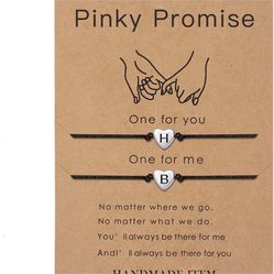 SANNYRA Pinky Promise Bracelets Friendship Couple Distance Matching Bracelet Letters Alphabets Gifts for Her 2 Pieces，Valentine's Day Gifts