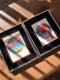 Figi Giftware Framed Glass Prints Flamingo Parrot Pair