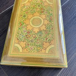 Vintage Hand-Painted Lacquer Jewelry Box c. 1980s — Traditional Persian or Indian Style — Floral Motif