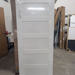 32"x80" 5-Panel Shaker Style White Primed Solid Core Interior Door Slab, Paintable Bedroom Door, Wood Doors for Pantry, Laundry, Closet as Prehung, Po