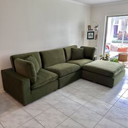 New Olive Green Velvet Cloud Couch Sectional