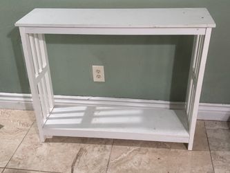 White Wood Console Table with Bottom Shelf