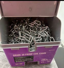 Everbilt 3/16 in. x 100 ft. Grade 30 Zinc Proof Coil Chain – 750 lb – NEW