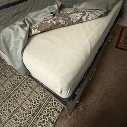 Adjustable King size bed, two side tables, dressing table, mattress, and electric bed frames.