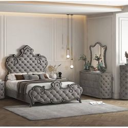 King Set Rhinestone Button Tufted Bed Frame (6 Pieces)