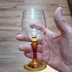 Set of 4 Clear Crystal Cordial Glasses With Amber Colored Stems 