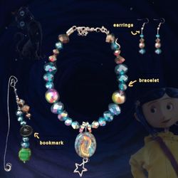 Coraline-inspired necklace and earring set