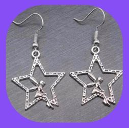 Pretty Tinker Bell Sitting In The Star Earrings