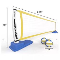 New: OMOTIYA Pool Volleyball Net Set with Base, Net, Volleyballs and Pump 39" X 256" X 6.5"