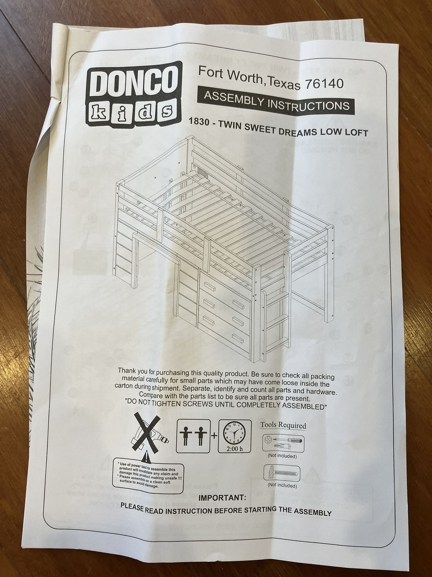 Donco Kids Twin Sweet Dream Loft Bed W/ New Twin Mattress