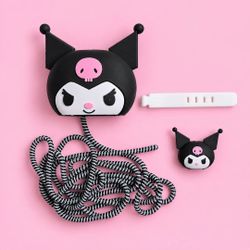 Kawaii Cat Earbuds Case Cover Holder Cable Cord Protector Set Black Pink