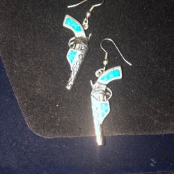 Western Guns Earrings Turquoise & Silver