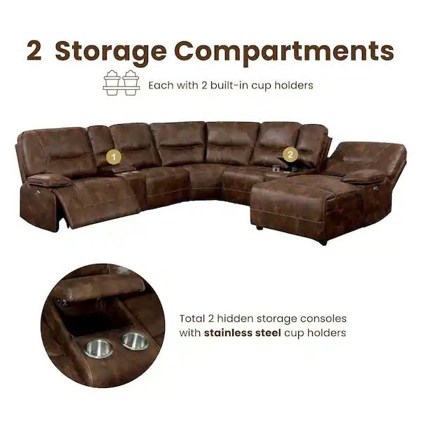 Huge Reclining Sectional Sofa w/ Storage & Cup Holders