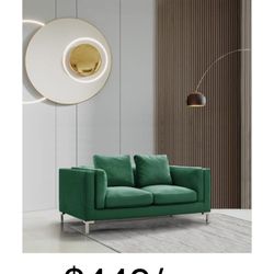 sofa or couch Iconic Home Everlie Loveseat Velvet. NEW IN  BOX. free delivery & assembly green/blue