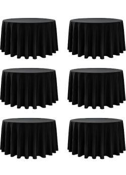 6-Pack Black Round Tablecloths, 120 Inches
