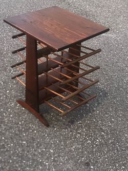 Vintage Side Table Magazine Tree Rack Josef Frank Style Wood Mid-Century with imperfections. One rack on one side has repaired however it’s still stur