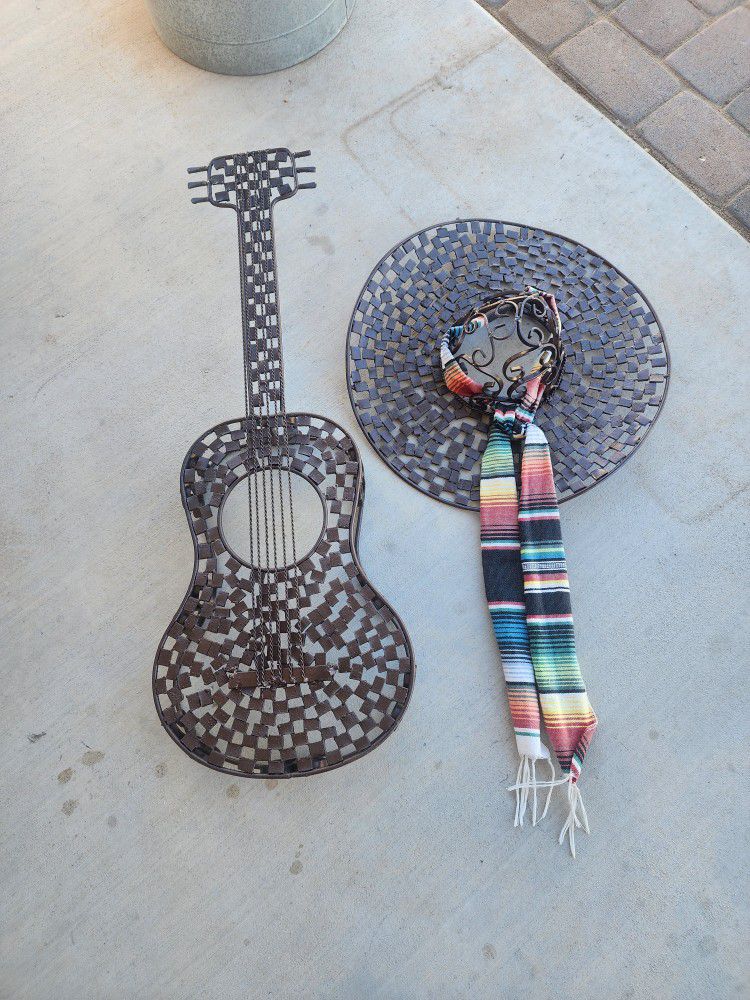 Yard Art -Iron Guitar & Sombrero