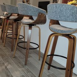 4 Swivel Bar Stools Grey Fabric