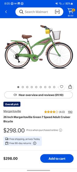 Margaritaville 26-Inch Green 7-Speed Cruiser Bicycle