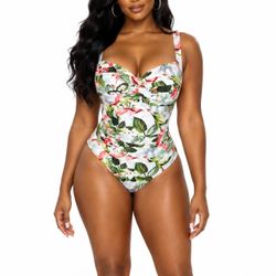 Niptuck Swim Tropical White Floral One Piece Swimsuit Size 12 Resortcore