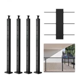 585*4-Pack Cable Railing Post, 36" x 1" x 2" Steel Horizontal Hole Deck Railing Post, 10 Pre-Drilled Holes, SUS304 Stainless Steel Cable Rail Post wit