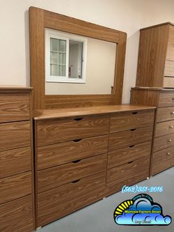 Katy oak eight drawer dresser with mirror new chest mueble Comoda