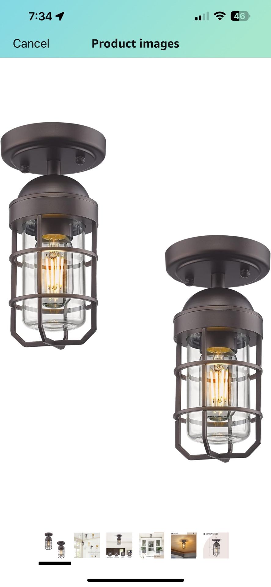 Emliviar 2 Pack Farmhouse Semi Flush Mount Ceiling Lights, Small Outdoor Ceiling Lights