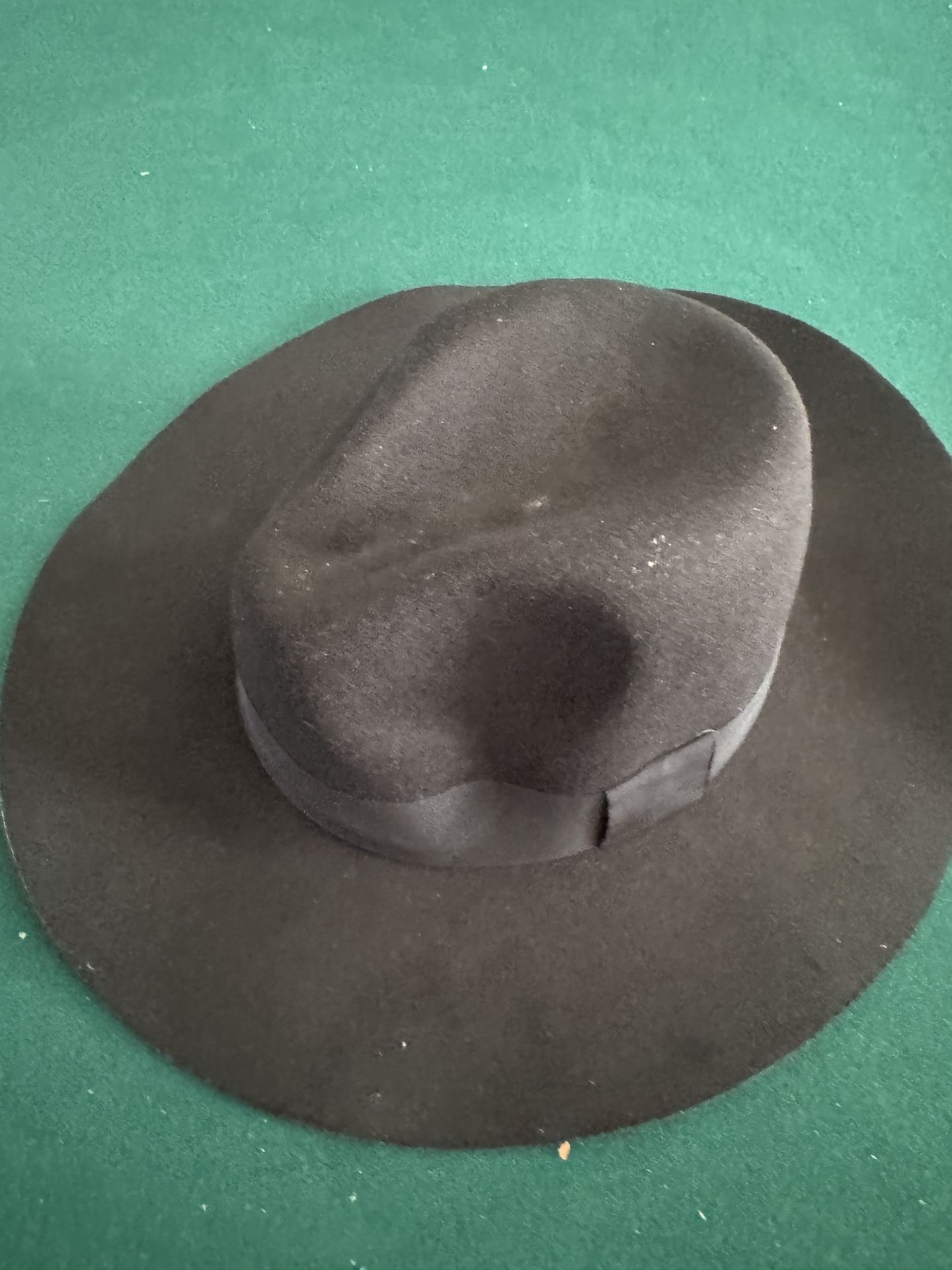 Unisex Black Felt Wide Brim Fedora Hat Classic Structured Wool Look