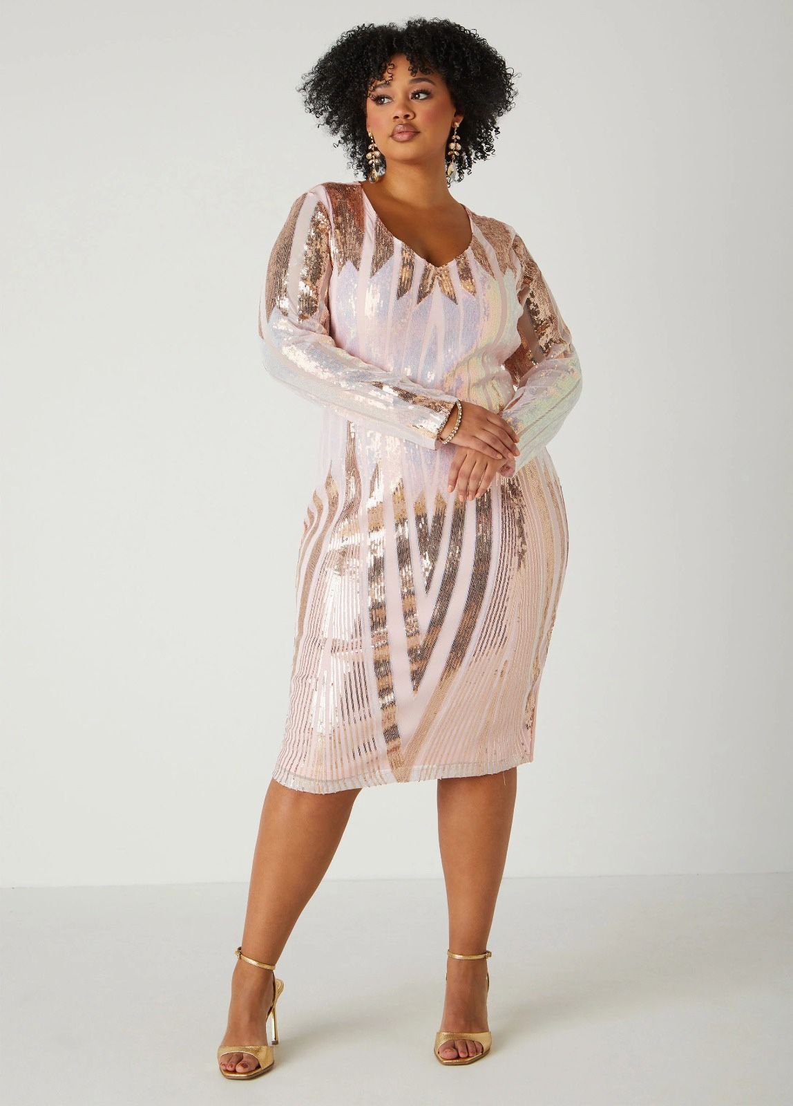 Sequined Bodycon Dress in Blush, 14/16
