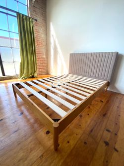 Solid wood and upholstered MCM full size bed frame - Can Deliver