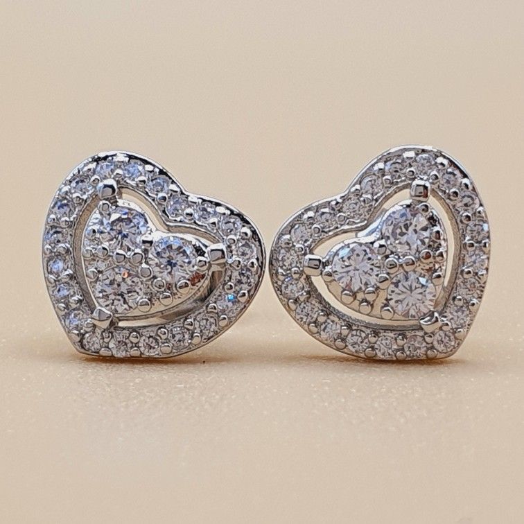 "Hollow Heart Shiny CZ Filled Heart Earrings for Women, P1024
 
  