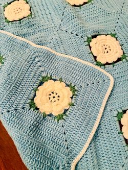 Handmade Crochet Floral Afghan Blanket