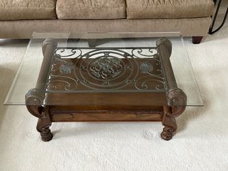 Ornate Wood and Glass Coffee Table