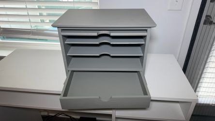 Gray Wooden Desktop File Organizer with Drawer & Letter Trays