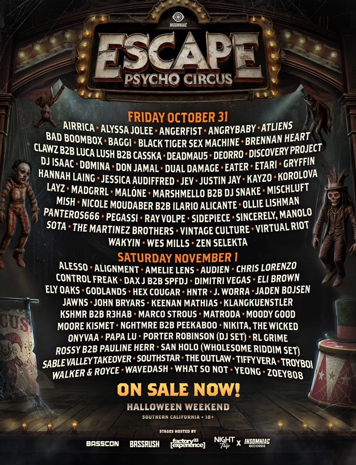 2x VIP 2-Day Escape: Psycho Circus Tickets