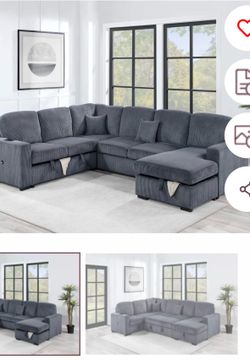 $650. 4Piece Convertible Sectional  Sleeper Sofa ,Chaise Storage ,Sofa Storage & USB Ports