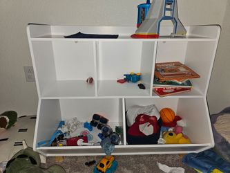 White Kids Toy Storage Cubby Bookcase