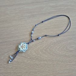 Porcelain Ceramic Handmade Flower Necklace Adjustable Rope
